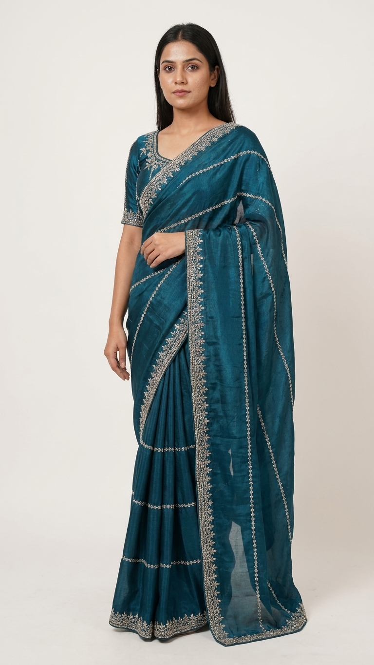 Beautiful Fancy Zarkhan Diamond Work Saree