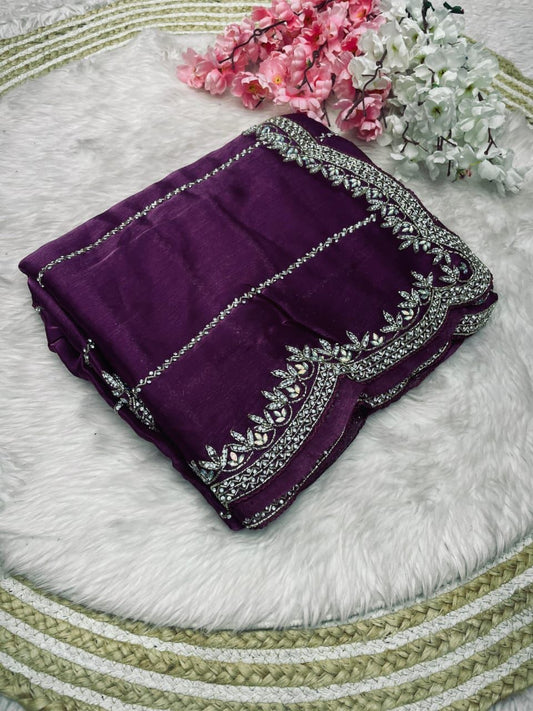 Premium Zarkan Diamond Work Saree