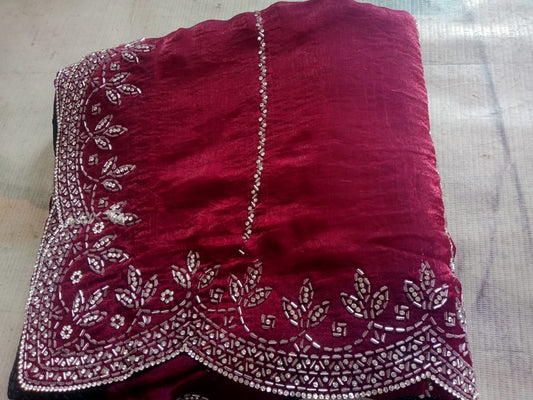 Diamond work silk Bridal zarkan work saree