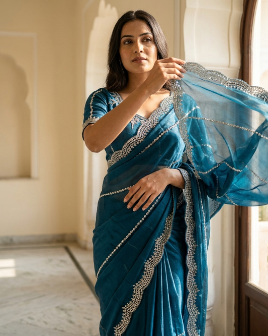 Beautiful Fancy Zarkhan Diamond Work Saree