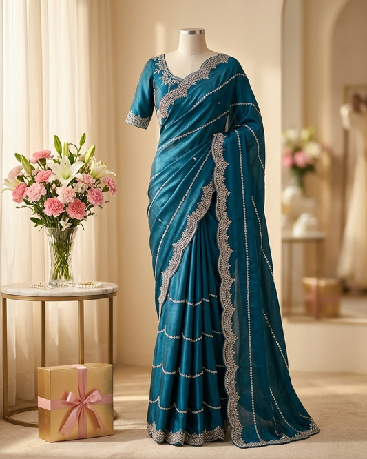 Beautiful Fancy Zarkhan Diamond Work Saree