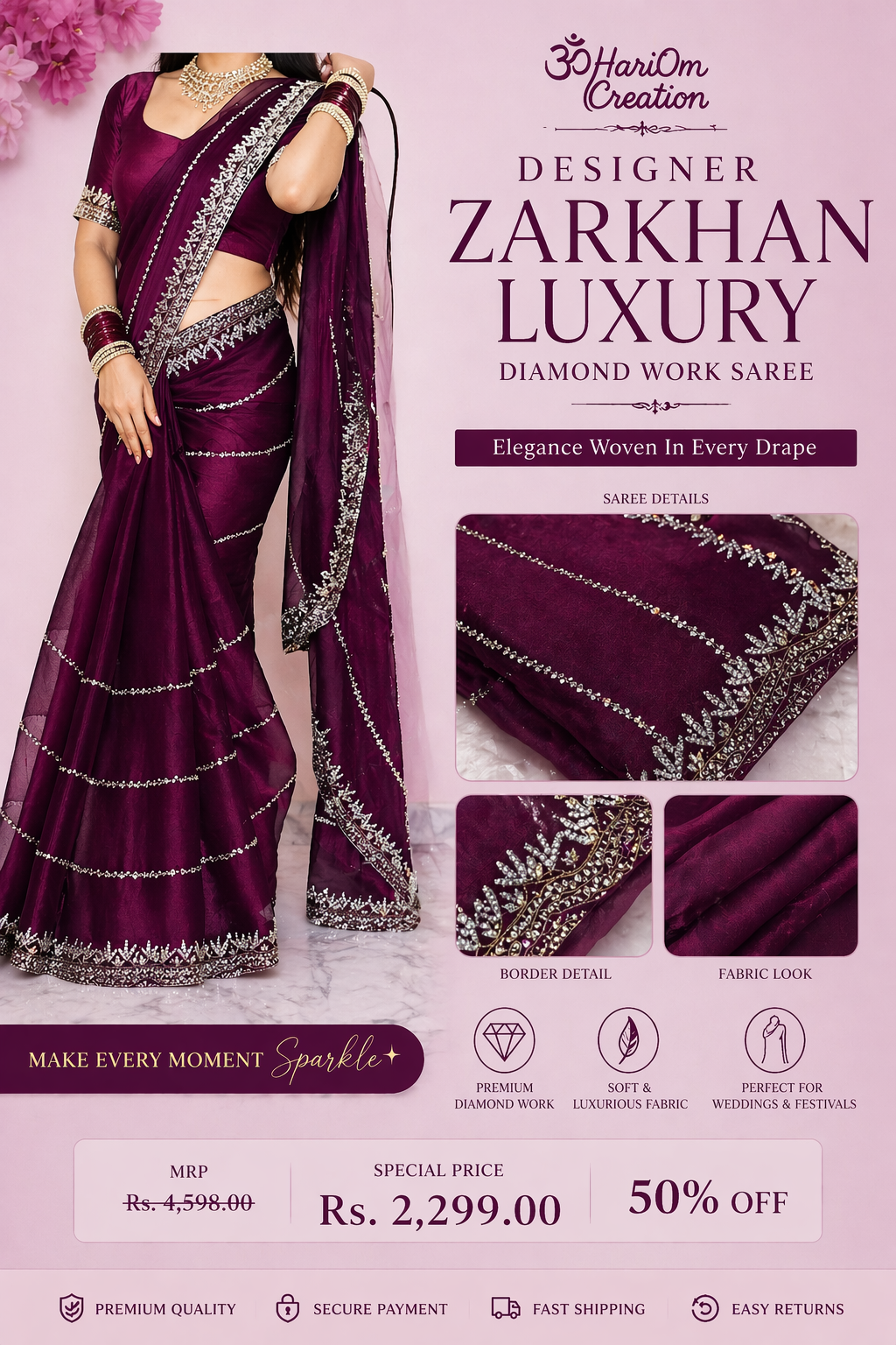 Designer Zarkhan Luxury Diamond Work Saree