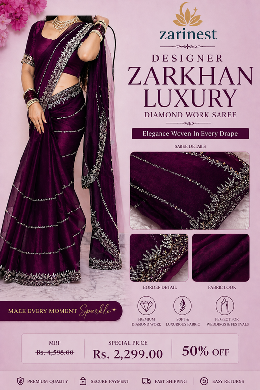 Premium Zarkan Diamond Work Saree