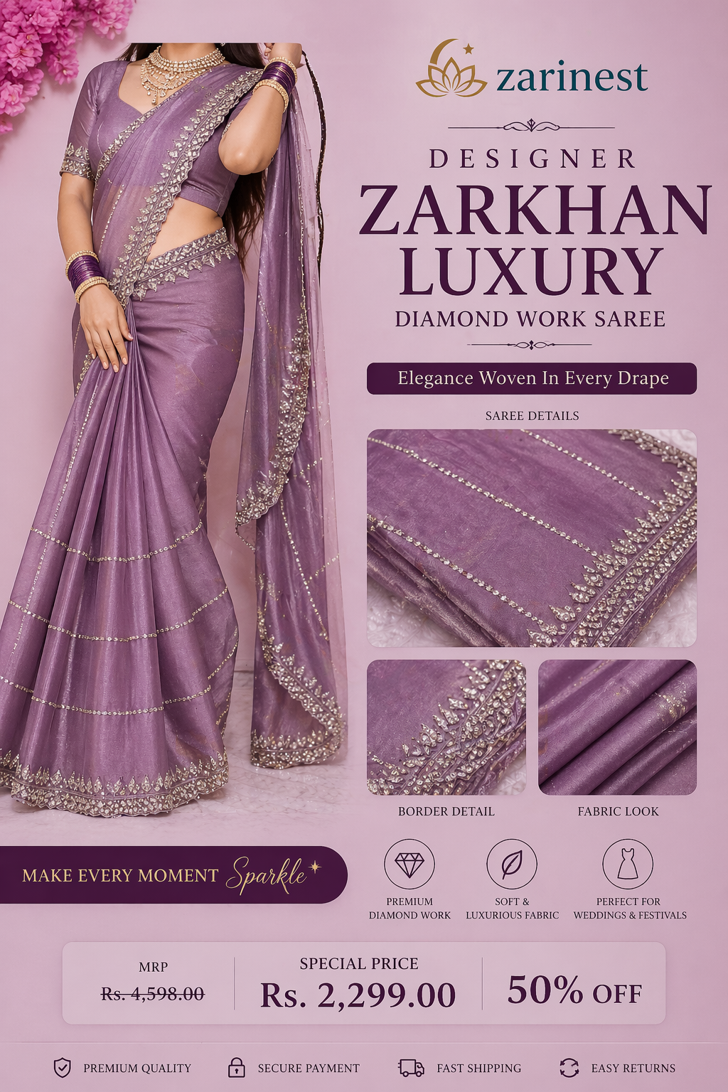 Royal Zarkan work saree