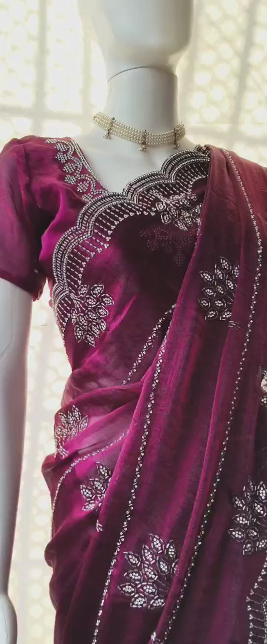 Latest zarkan diamond work saree collection