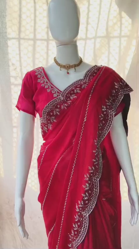 Indian ethnic party Latest festive diamond work sarees